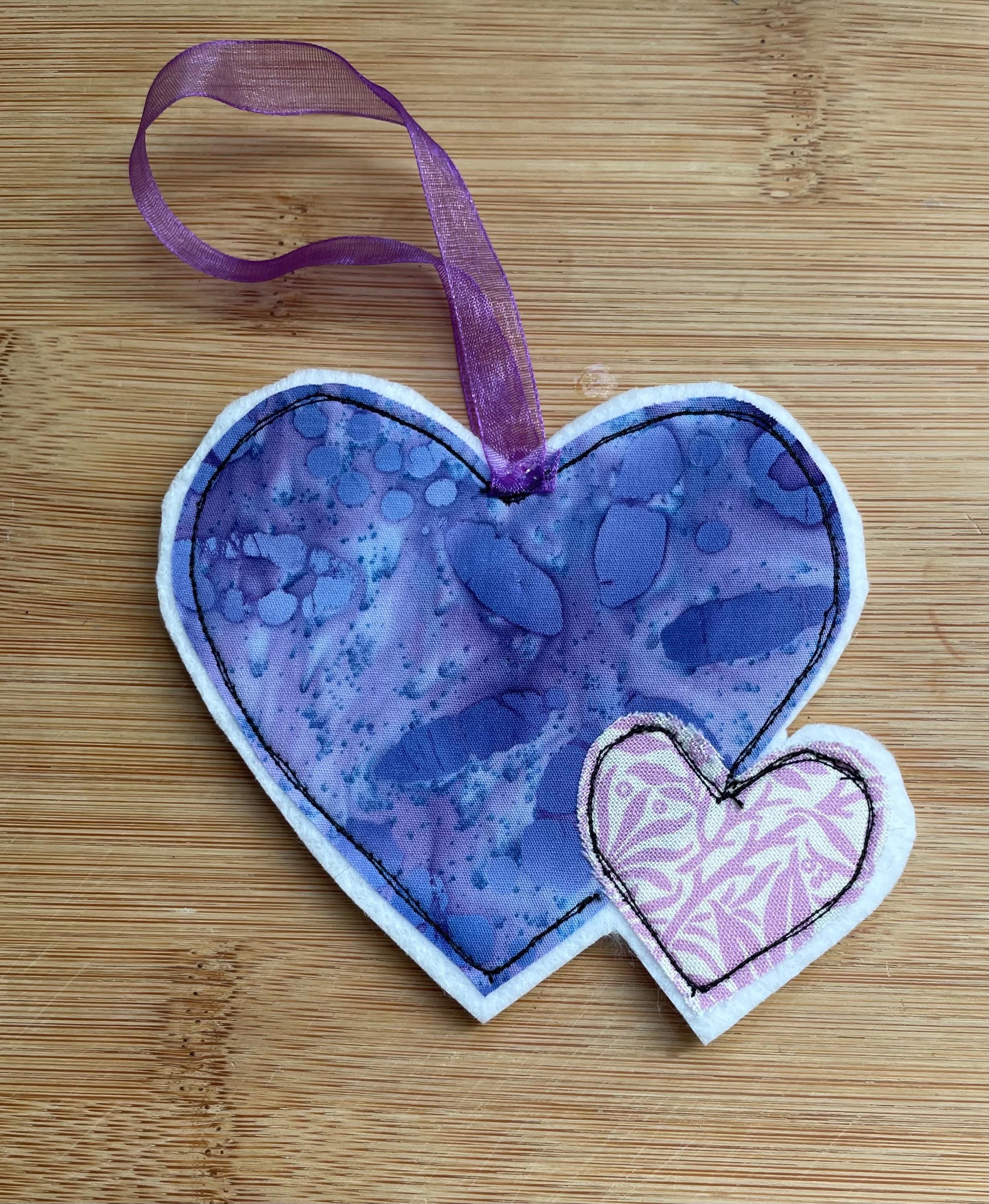 Mother & Child Double Heart Hanging Charm – Purple & Orange
