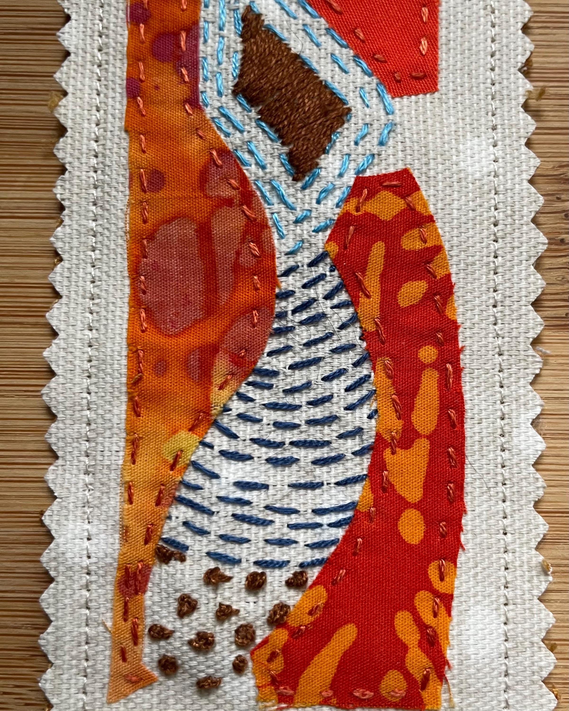 Slow Stitch Orange and Blue Book Mark