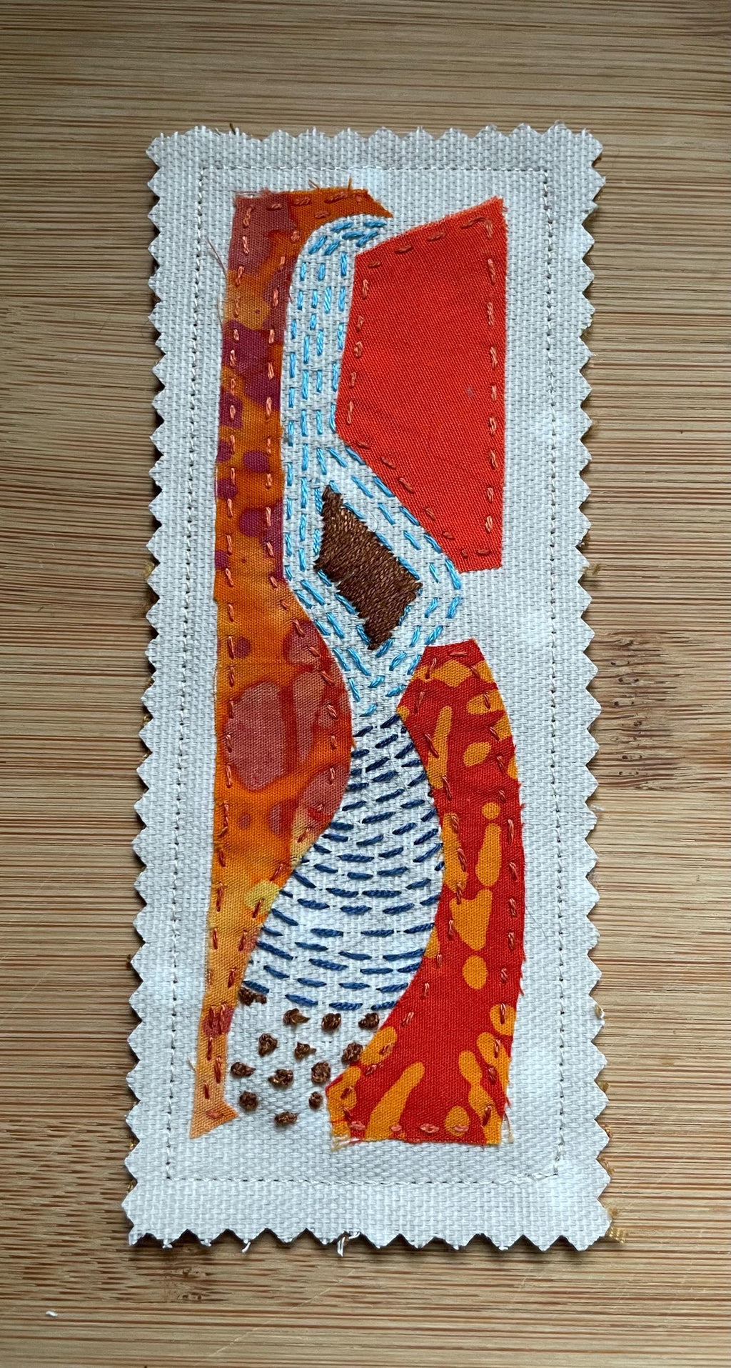 Slow Stitch Orange and Blue Book Mark