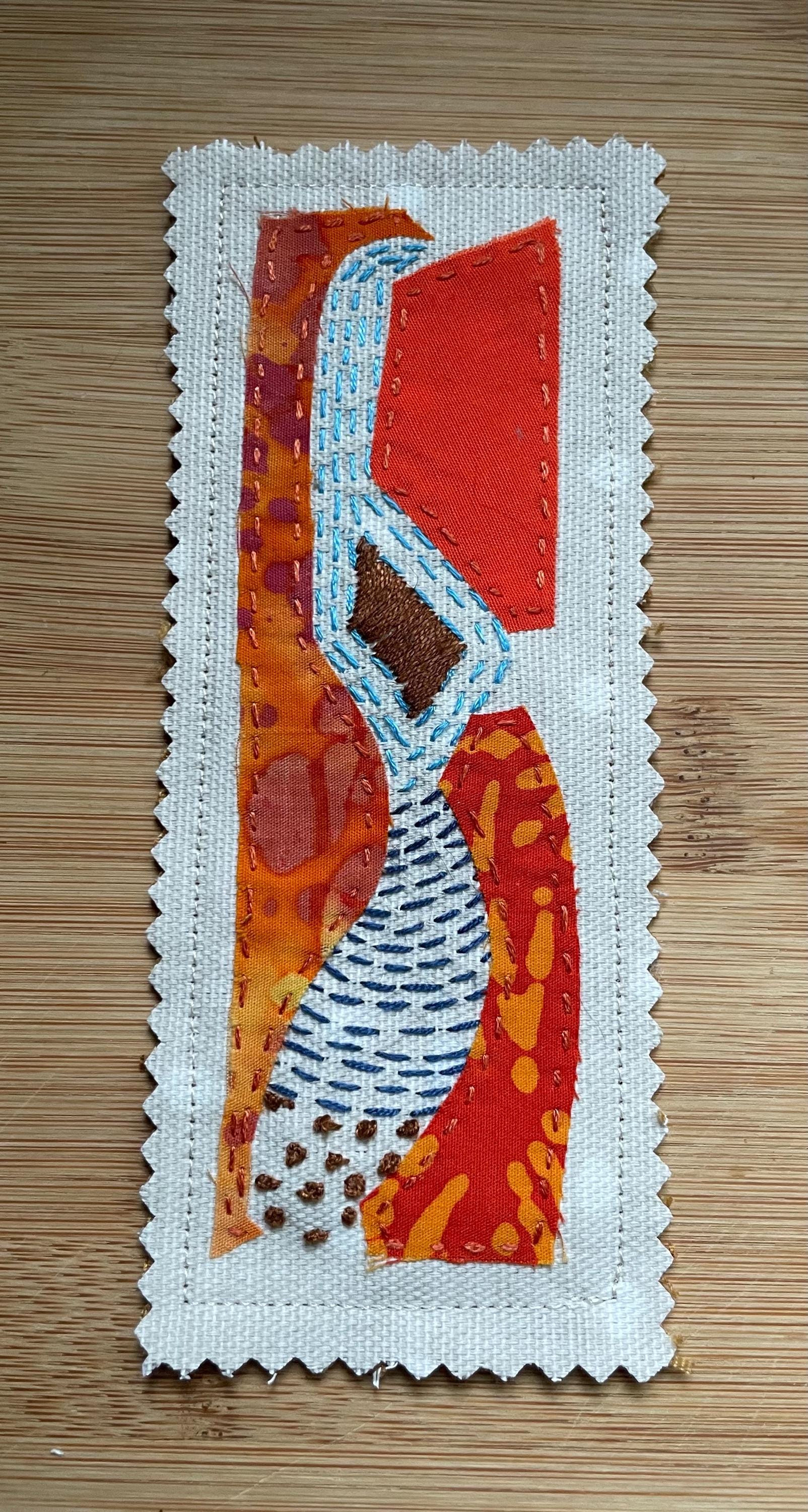 Slow Stitch Orange and Blue Book Mark