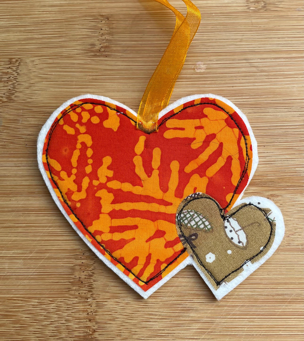 Mother & Child Double Heart Hanging Charm – Purple & Orange