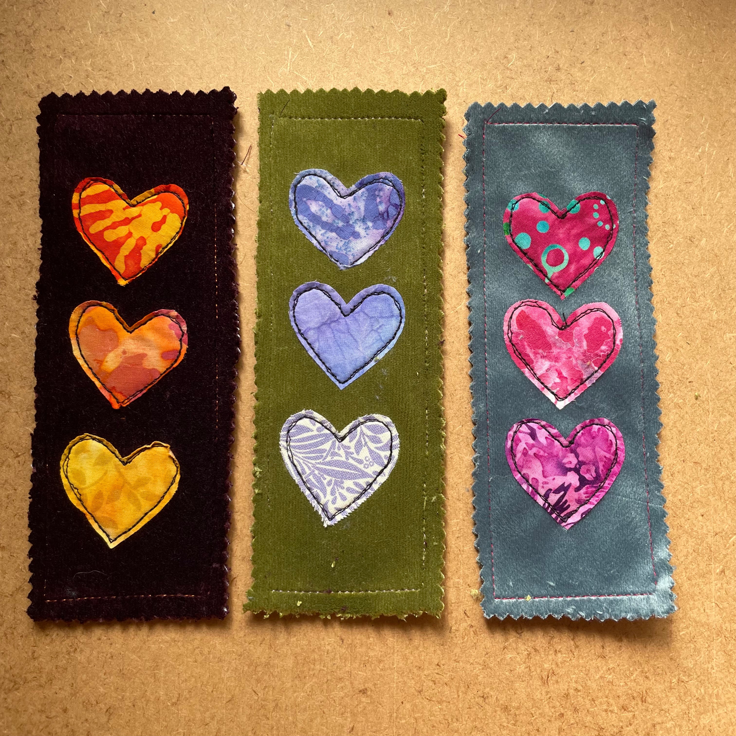 Handmade Velvet Bookmark with Embroidered Hearts