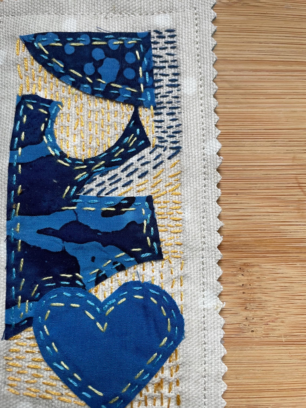 Slow Stitch Blue and Yellow Book Mark