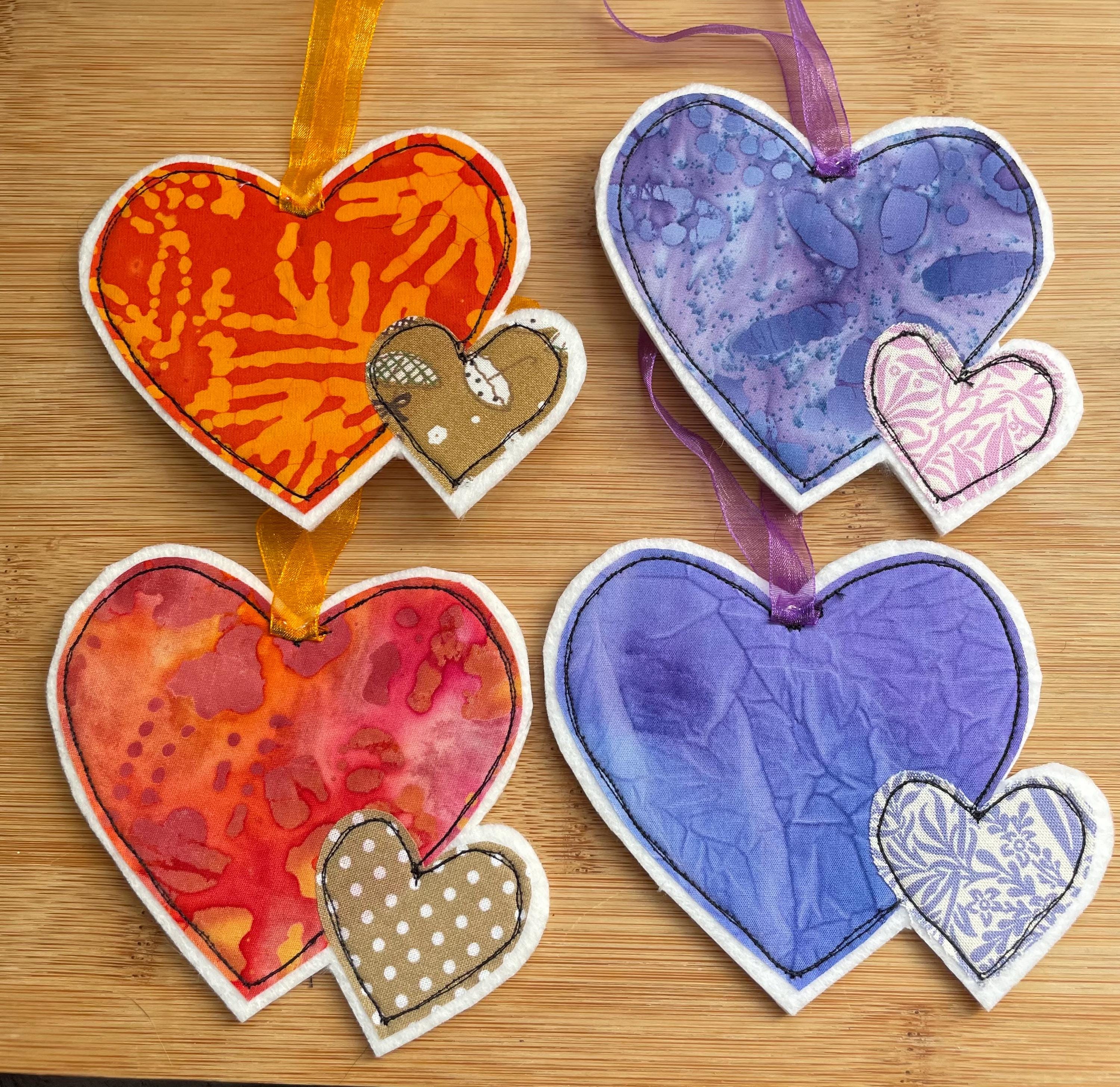 Mother & Child Double Heart Hanging Charm – Purple & Orange