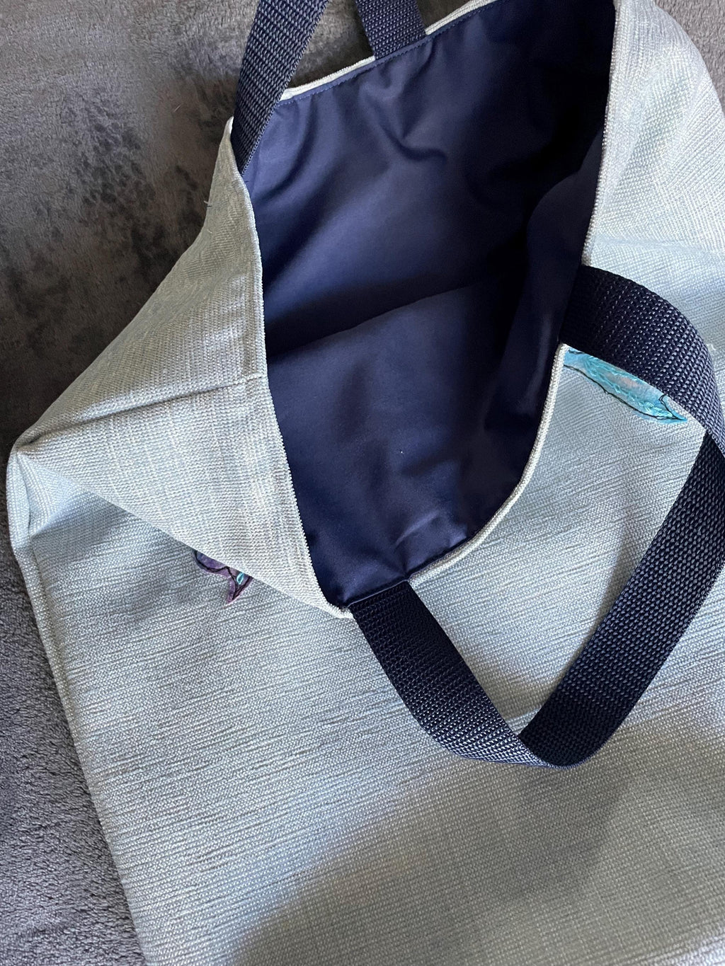 Two Blue Embroidered Fish Shopping Tote