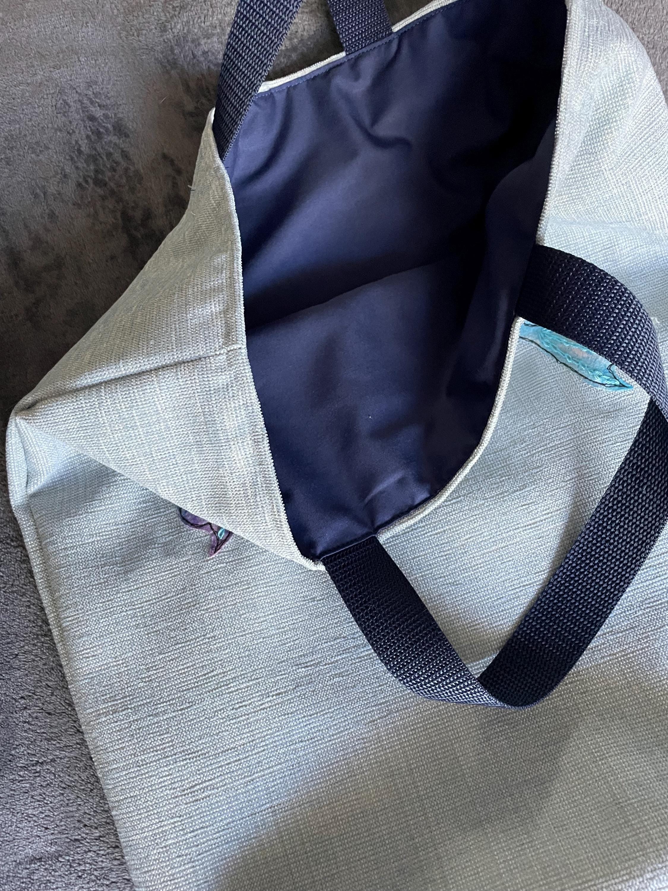 Two Blue Embroidered Fish Shopping Tote
