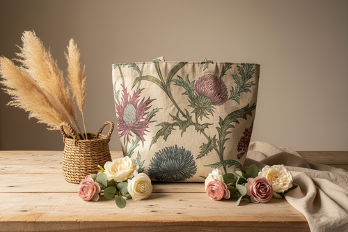Boho Chintz Shopping Bag - Neutral Tones with Artificial Flowers