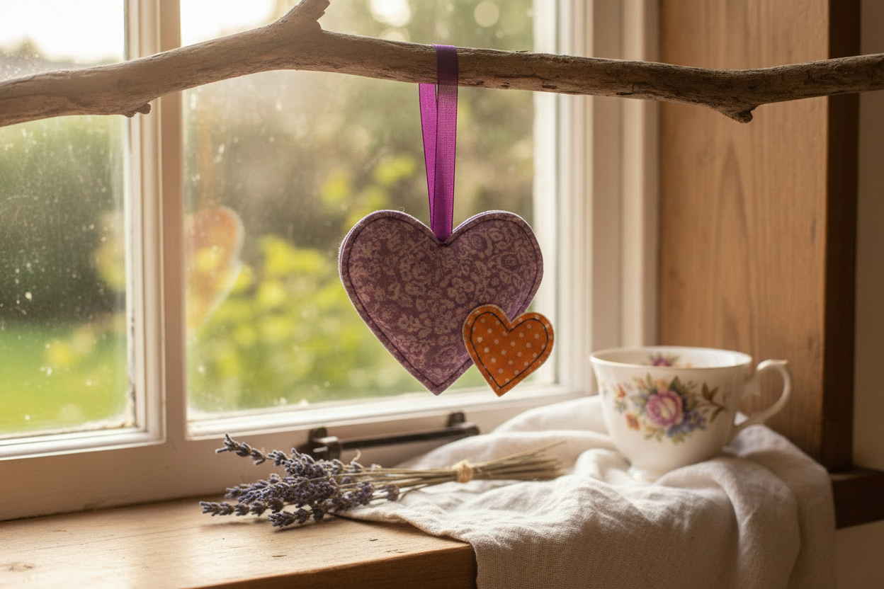 Mother and Child Double Heart Hanging Charm Purple and Orange - Cosy Country Lifestyle v2