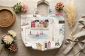 Seascape Shopping Bag - Neutral Tones with Artificial Flowers