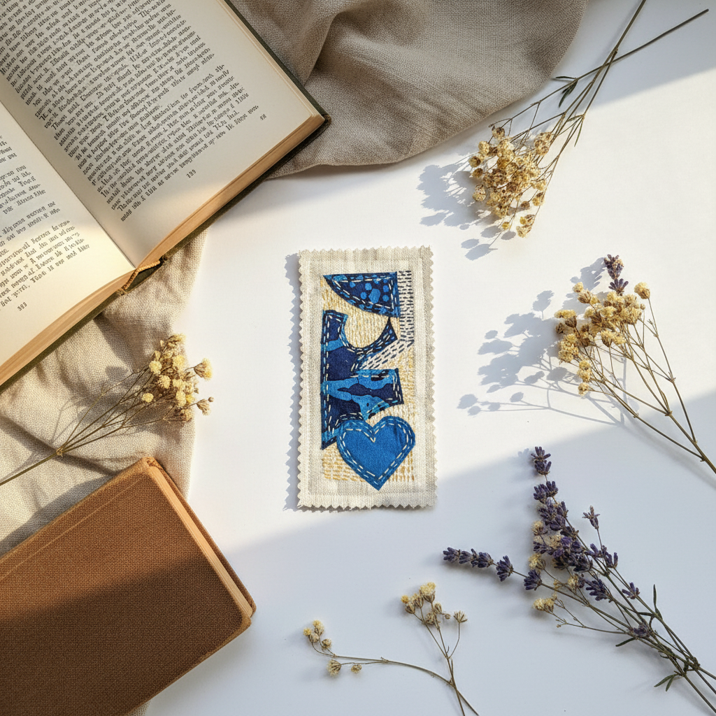 Slow Stitch Blue and Yellow Book Mark