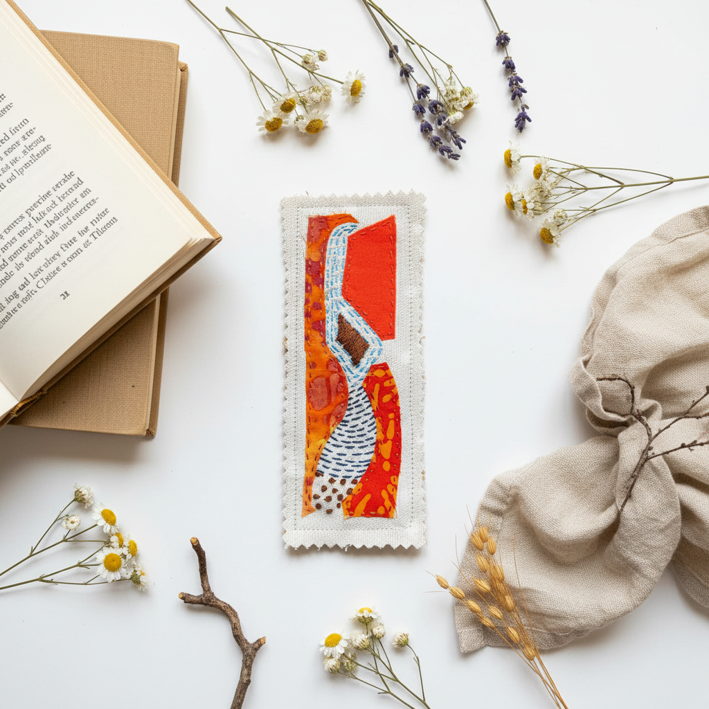 Slow Stitch Orange and Blue Book Mark